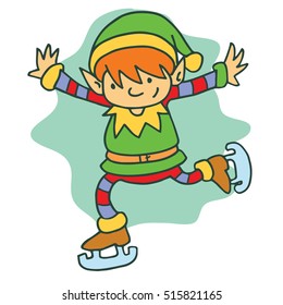 Christmas happy elf skating character