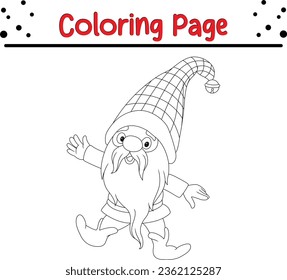 Christmas Happy gnomes coloring page for children. Merry Christmas Black and white vector illustration for coloring book.