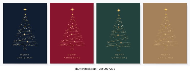 Christmas and Happy Holidays invitation card design vector. Minimal Happy New Year , Christmas tree, bauble on emerald green background. Design for Season's Greeting, Christmas, cover.