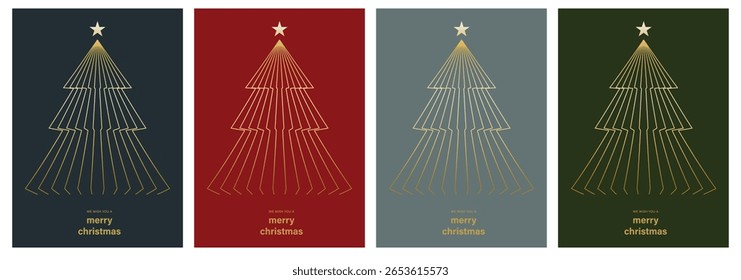 Christmas and Happy Holidays invitation card design vector. Minimal Happy New Year, Christmas tree on green red gray and navy blue background. Design for Season's Greeting, Christmas, cover.