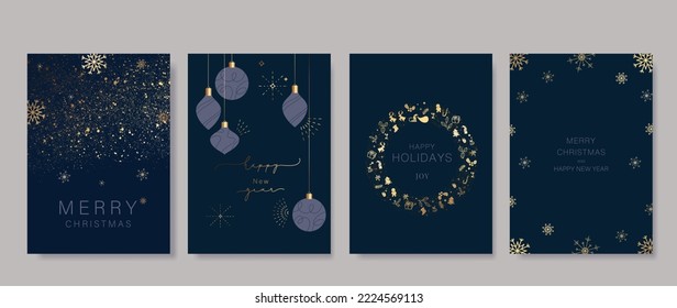 Christmas Happy Holidays, season's greetings and new year vector template cards with Christmas element decoration