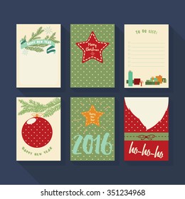 Christmas and Happy New Year 2016 greeting cards set with to do list.