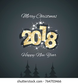 Christmas and Happy New Year 2018 gold black firework greeting card design