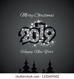 Christmas and Happy New Year 2019 black firework greeting card design