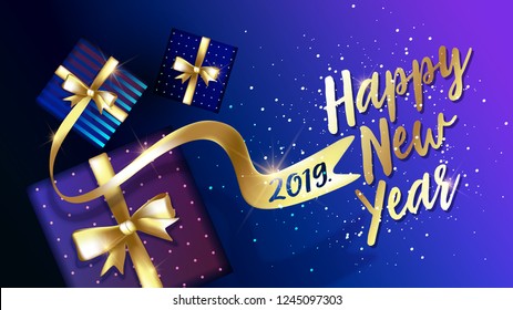 Christmas. Happy New Year 2019. Vector illustration concept for background, greeting card, website and mobile website banner, party invitation card, social media banner, marketing material
