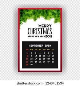 Christmas Happy new year 2019 Calendar September