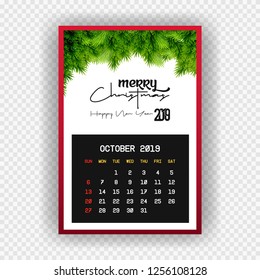 Christmas Happy new year 2019 Calendar October