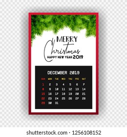 Christmas Happy new year 2019 Calendar December