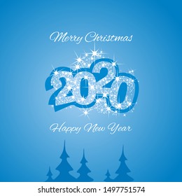 Christmas and Happy New Year 2020 blue firework greeting card design