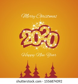 Christmas and Happy New Year 2020 firework maroon red orange greeting card design