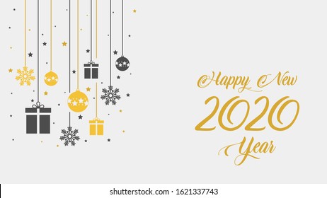 Christmas and happy new year 2020 ornaments hanging red flat icon style background wallpaper and copy space