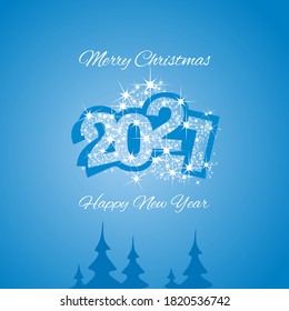 Christmas and Happy New Year 2021 blue firework greeting card design