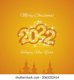 Christmas and Happy New Year 2022 orange yellow color firework greeting card design