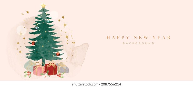 Christmas   Happy New Year  background vector  Hand painted watercolor drawing for winter season  Background design for invitation  cards  social post  ad  cover  sale banner   invitation 