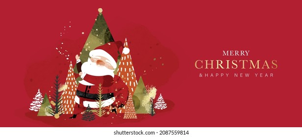 Christmas and Happy New Year  background vector. Hand painted watercolor drawing for winter season. Background design for invitation, cards, social post, ad, cover, sale banner and invitation.