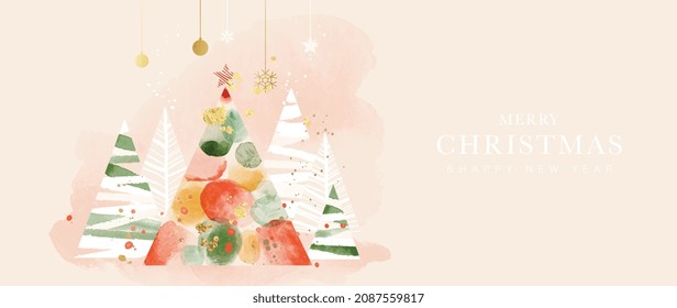 Christmas and Happy New Year  background vector. Hand painted watercolor drawing for winter season. Background design for invitation, cards, social post, ad, cover, sale banner and invitation.