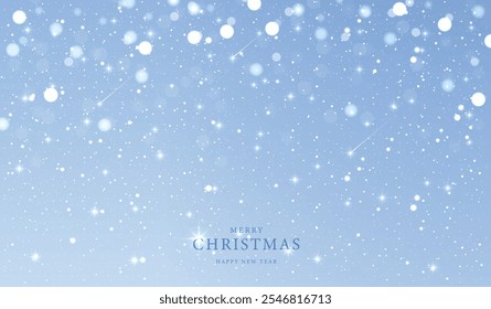 Christmas and Happy New Year background on sparkling in shiny blue background. winter snow with beautiful light. vector design.
