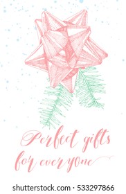 Christmas or Happy New Year background with bow. Holiday Vector.