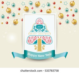 Christmas and Happy New Year. Christmas background. background with decorative tree