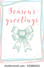 Christmas or Happy New Year background with bow. Holiday Vector.