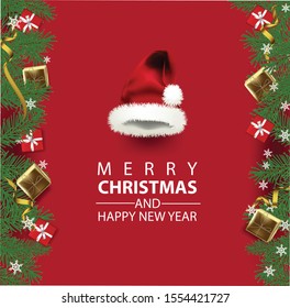Christmas and Happy New Year banner Xmas sparkling lights garland with gifts box greeting cards, headers, website Objects viewed from above. Flat lay,Top view elements for promotion 