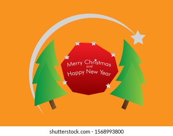 christmas and happy new year banner template with red santa and christmas tree vector illustration in eps10