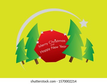 christmas and happy new year banner template with red santa and christmas tree vector illustration in eps10