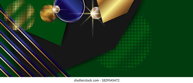 Christmas Happy New Year banner, Vector Xmas on green background abstract golden holiday elements. Horizontal christmas posters, cards, headers, website