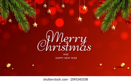 Christmas and happy new year banner, sparkling lights garland, christmas tree and gold star for website template. Chic Christmas Greeting Card. vector design.