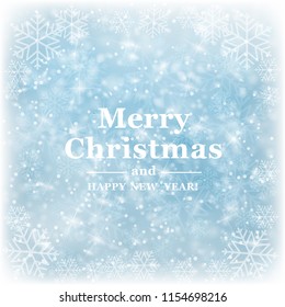 Christmas and happy new year blue background with snowflake. Vector illustration.