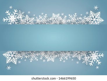 Christmas and happy new year blue vector background with snowflake, celebration concept, paper art design