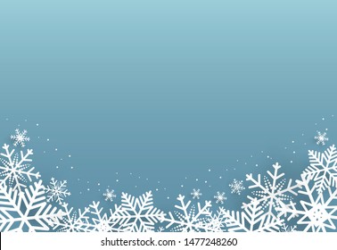 Christmas and happy new year blue vector background with snowflake, celebration concept, paper art design