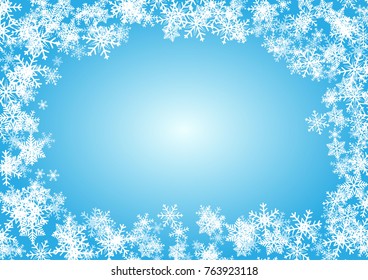 Christmas or happy new year blue vector background with white snowflake