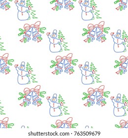 Christmas and Happy New Year bright vector seamless background pattern. Will be perfect for textile, wrapped paper, background.