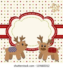 Christmas and Happy New Year Card with cute deers