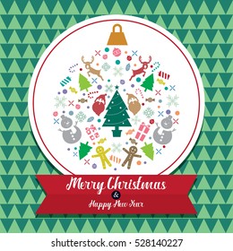 Christmas and Happy new year card icon vector