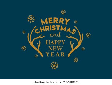 Christmas and Happy New Year card background, gold & Blue color, Post card size, Flat style vector illustration.