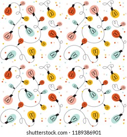 Christmas and Happy New Year cheerful seamless pattern. Lovely winter illustration with cute and character traditional elements in scandinavian style. Vector. Good fabric design and wrapping paper