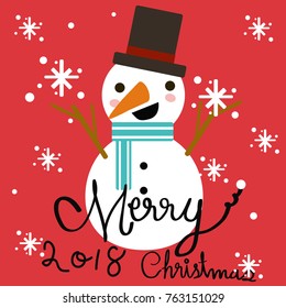 Christmas and Happy New Year, cute snowman Vector illustrations Suitable for greeting cards.Picture Books. Festival celebrations