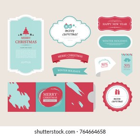Christmas and Happy new year decoration elements collection. vintage label and banner design.