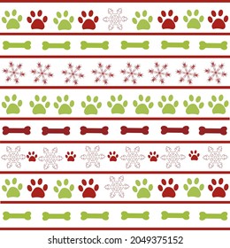 Christmas Happy new year design paw prints and snowflakes background greeting card