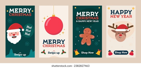 Christmas and happy new year design templates. For trendy holiday social media post, cover, poster, background, highlight. Vector illustration.