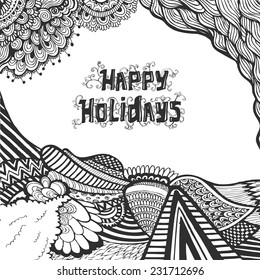 Christmas  and happy new year doodle sketch  with typography