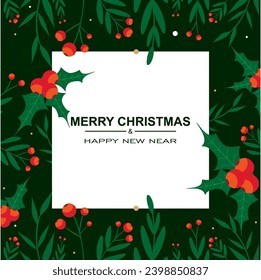 Christmas and Happy New Year Floral Card templates in green