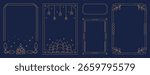 Christmas and Happy New Year frame design vector element set. Christmas tree, ball, candle, holly, snowflake. Luxury element for invitation, banner, poster, cover, print, season holiday.