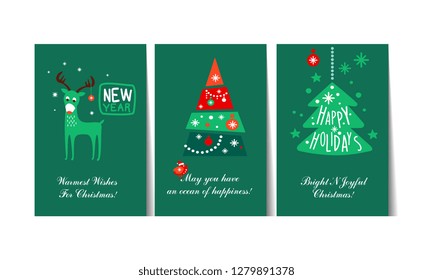 Christmas and Happy New Year gift cards with lettering and decorative elements set, templates can be used for invitation, card, poster, flyer vector Illustration