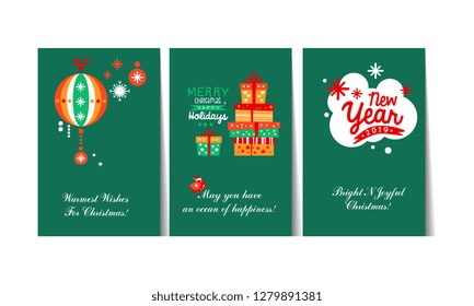 Christmas and Happy New Year gift cards with lettering and decorative elements set, templates can be used winter for invitation, card, poster, flyer vector Illustration