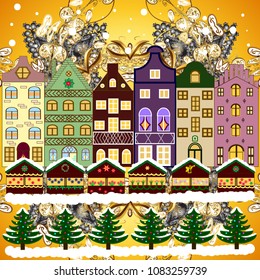 Christmas and Happy New Year greeting card. Holidays Vector illustration. Vector illustration.