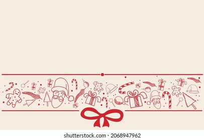 christmas and happy new year greeting card,decoration with snow,santa claus,gifts and sweets,festival doodle style,background vector illustration