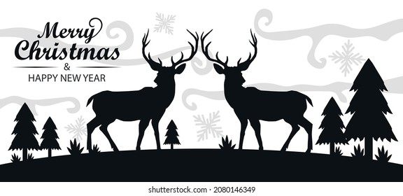 Christmas and Happy New Year greeting card background. winter landscape decoration design.